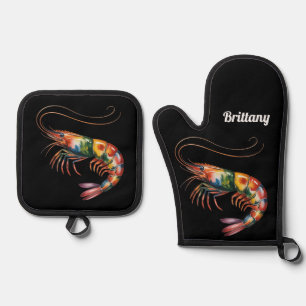 Floral Shrimp Art Custom Oven Mitt & Pot Holder Set