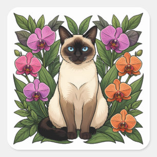 floral siamese cat stickers