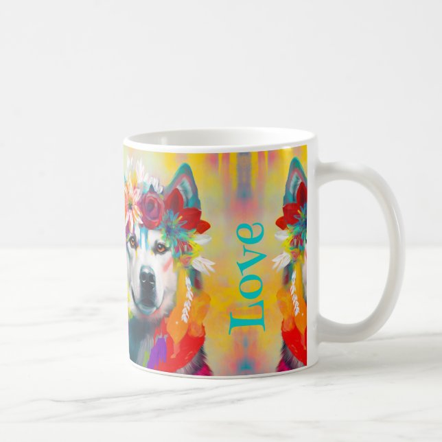 Floral Siberian Husky painting   Coffee Mug (Right)