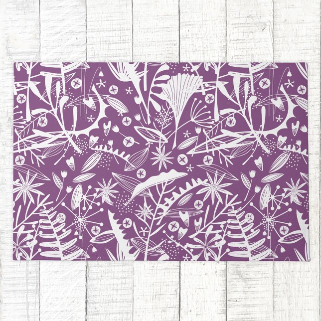 Floral Silhouette Botanical Purple Doormat (Purple floral foliage pattern doormat)