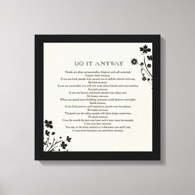 Floral Silhouette "Do It Anyway" Canvas Print (Front)