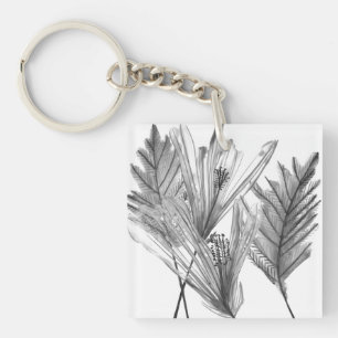 Floral Silhouette - Grey Keychain