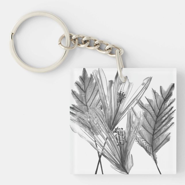 Floral Silhouette - Grey Keychain (Front)
