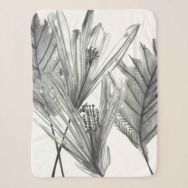 Floral Silhouette - Grey Sherpa Blanket (Front)