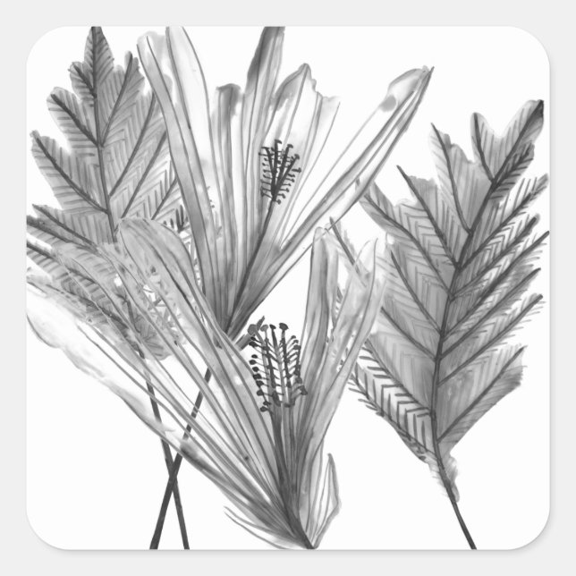 Floral Silhouette - Grey Square Sticker (Front)