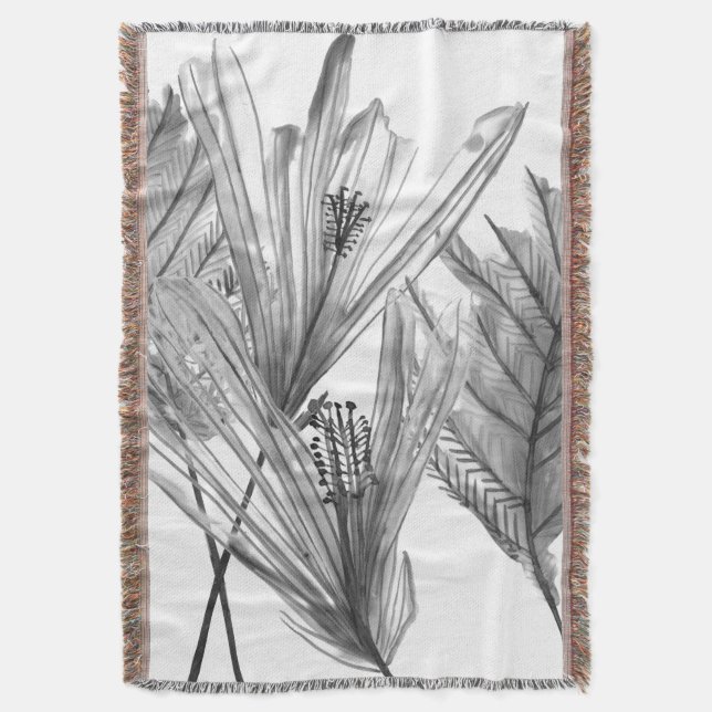 Floral Silhouette - Grey Throw Blanket (Front Vertical)