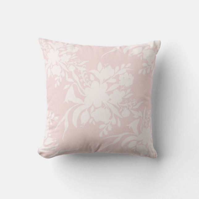 Floral silhouette pattern in pink tones throw pillow (Front)
