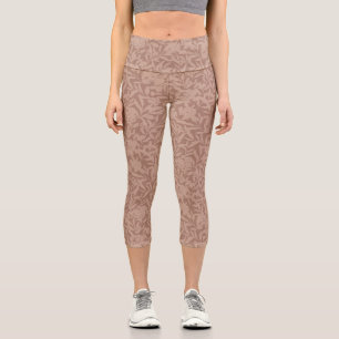 Floral silhouettes mocha mousse monochrome brown capri leggings