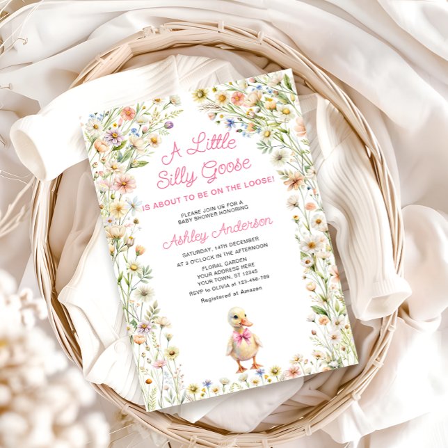  Floral Silly Goose Girl Baby Shower Invitation (Creator Uploaded)