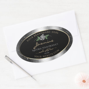Floral Silver Black Product Labels Sparkle Glitter