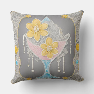 Floral Silver Cup AI art Throw Pillow