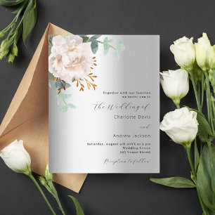 Floral silver greenery wedding invitation