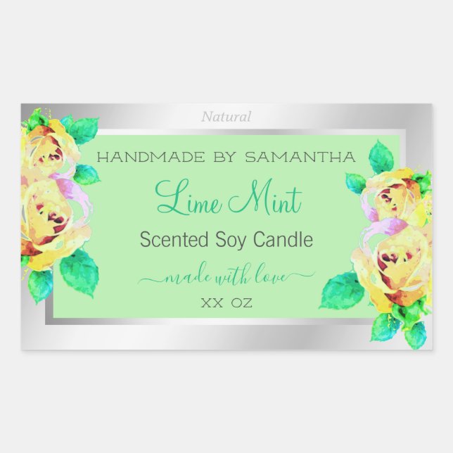 Floral Silver Light Green Product Packaging Labels (Front)