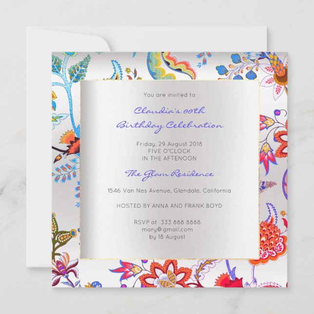 Floral Silver Oriental Spring Chinoiserie Summer Invitation (Front)