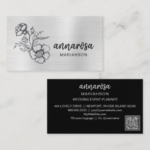 *~* Floral Silver QR LOGO PHOTO Elegant Flower  Business Card
