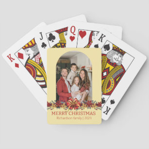 Floral Simple Elegant Family Christmas Photo Playing Cards