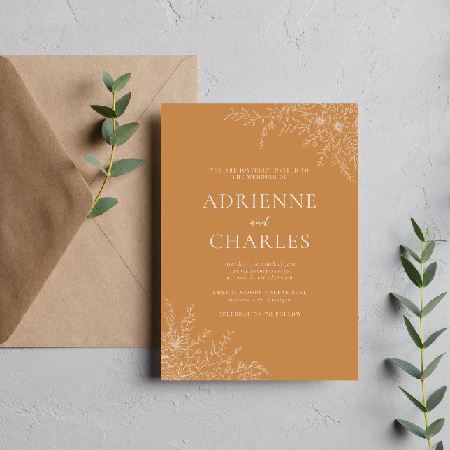 Floral Simplicity 1 Apricot Orange Minimal Wedding Invitation (Creator Uploaded)