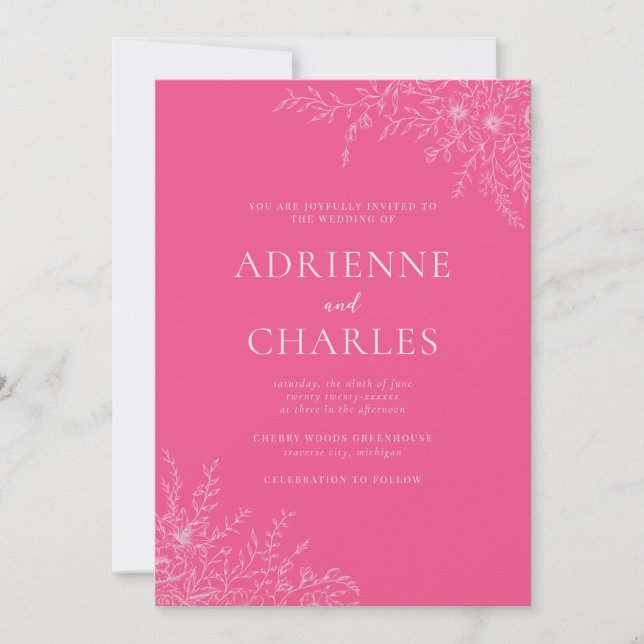 Floral Simplicity 1 Carnation Pink Minimal Wedding Invitation (Front)