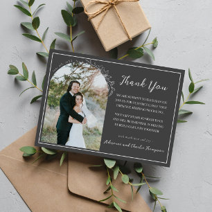 Floral Simplicity 1 Charcoal Grey Wedding Thank You Card