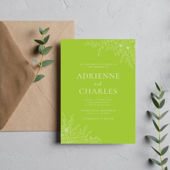 Floral Simplicity 1 Chartreuse Minimal Wedding Invitation (Creator Uploaded)