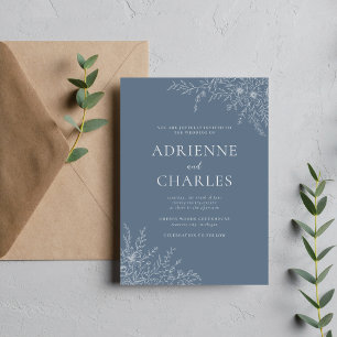 Floral Simplicity 1 Coastal Blue Minimal Wedding Invitation