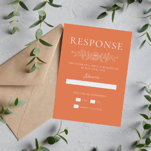 Floral Simplicity 1 Coral Minimal Wedding RSVP Card