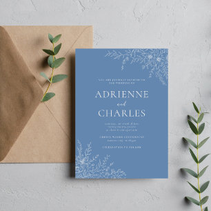 Floral Simplicity 1 Denim Blue Minimal Wedding Invitation