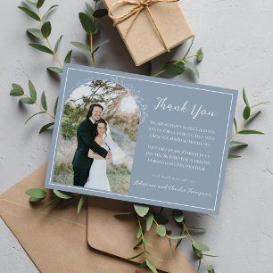 Floral Simplicity 1 Dusty Blue Wedding Thank You Card