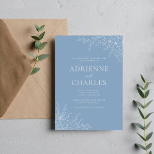 Floral Simplicity 1 Glacier Blue Minimal Wedding Invitation