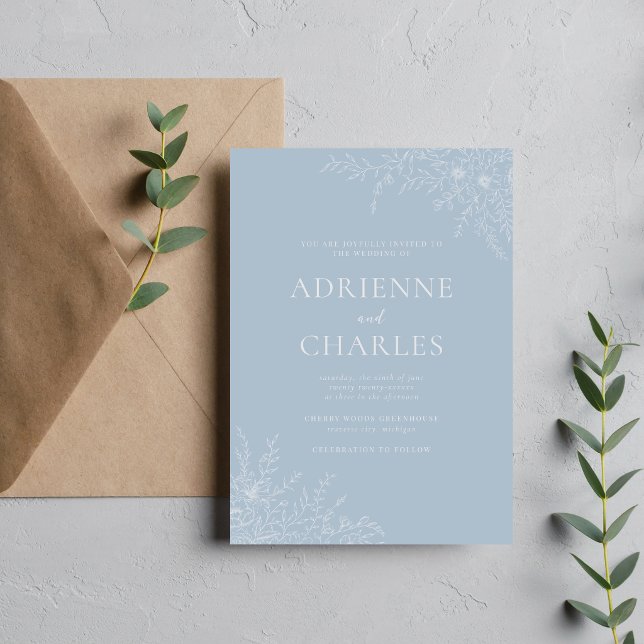 Floral Simplicity 1 Ice Blue Minimal Wedding Invitation (Creator Uploaded)