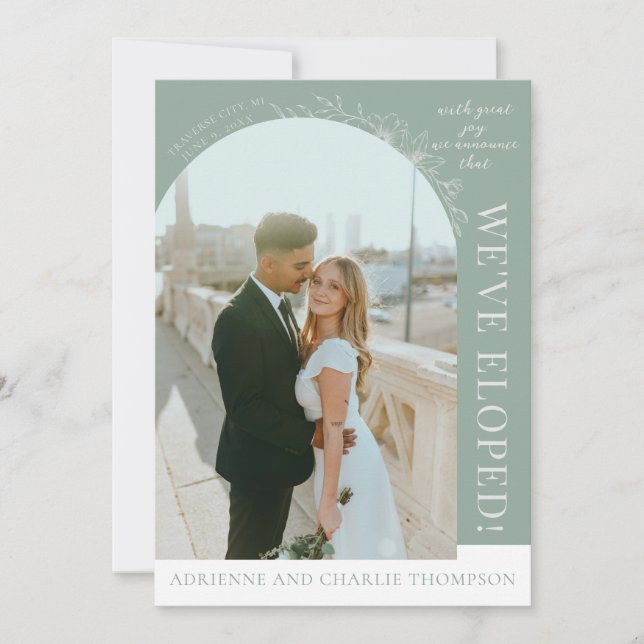 Floral Simplicity 1 Modern Green Elopement Announcement (Front)