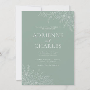 Floral Simplicity 1 Modern Green Minimal Wedding Invitation