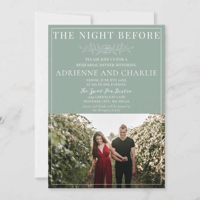 Floral Simplicity 1 Modern Green Rehearsal Dinner Invitation (Front)