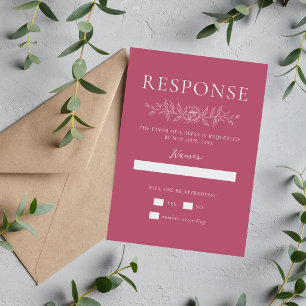 Floral Simplicity 1 Mulberry Pink Minimal Wedding RSVP Card