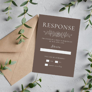 Floral Simplicity 1 Mushroom Brown Minimal Wedding RSVP Card