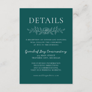 Floral Simplicity 1 Peacock Teal Minimal Wedding Enclosure Card