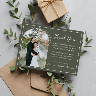 Floral Simplicity 1 Rosemary Green Wedding Thank You Card