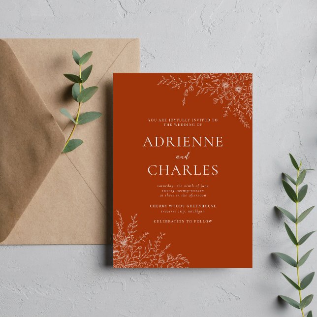 Floral Simplicity 1 Rust Orange Minimal Wedding Invitation (Creator Uploaded)