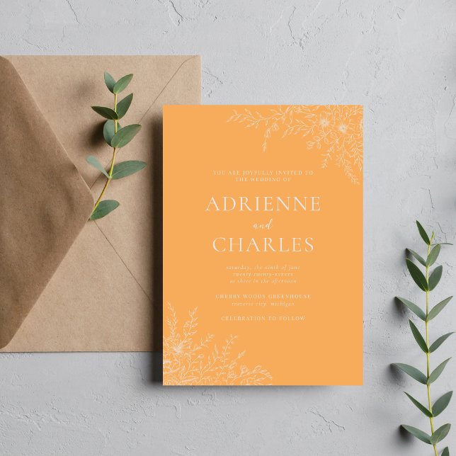 Floral Simplicity 1 Sorbet Orange Minimal Wedding Invitation (Creator Uploaded)