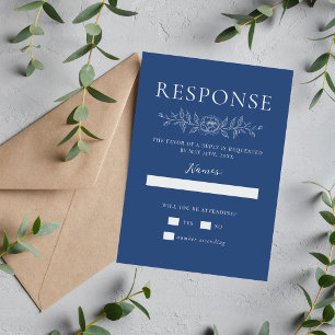 Floral Simplicity 1 True Blue Minimal Wedding RSVP Card