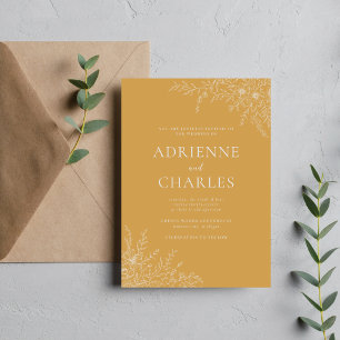 Floral Simplicity 1 Yellow Ochre Minimal Wedding Invitation