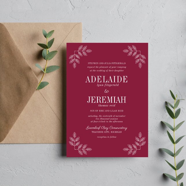 Floral Simplicity 2 Claret Wedding Invitation (Creator Uploaded)