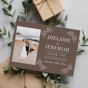 Floral Simplicity 2 Mushroom Taupe Wedding Thank You Card