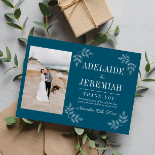 Floral Simplicity 2 Neptune Blue Wedding Thank You Card