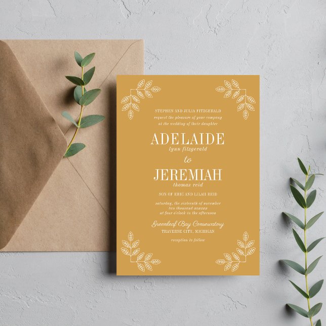 Floral Simplicity 2 Yellow Ochre Wedding Invitation (Creator Uploaded)