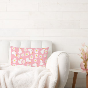 Floral Skates Roller Skating Pattern Birthday Pink Lumbar Pillow
