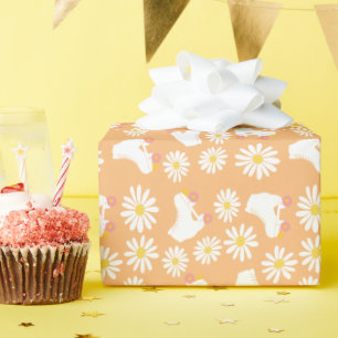 Floral Skates Roller Skating Pattern Birthday Wrapping Paper