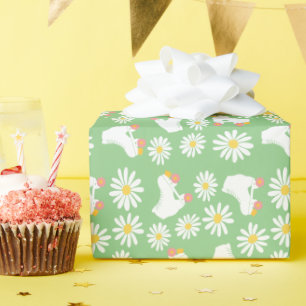 Floral Skates Roller Skating Pattern Birthday Wrapping Paper