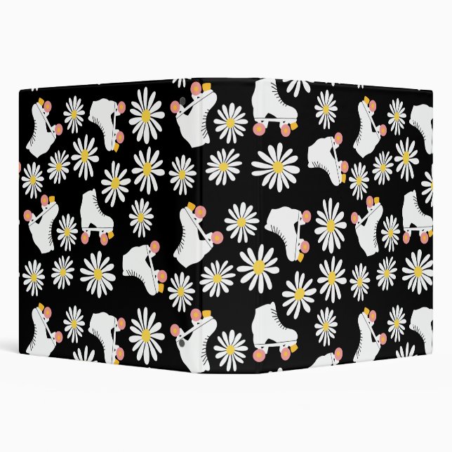 Floral Skates Roller Skating Pattern Black Binder (Background)