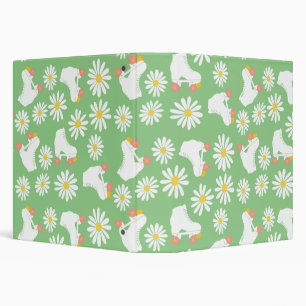 Floral Skates Roller Skating Pattern Green Binder